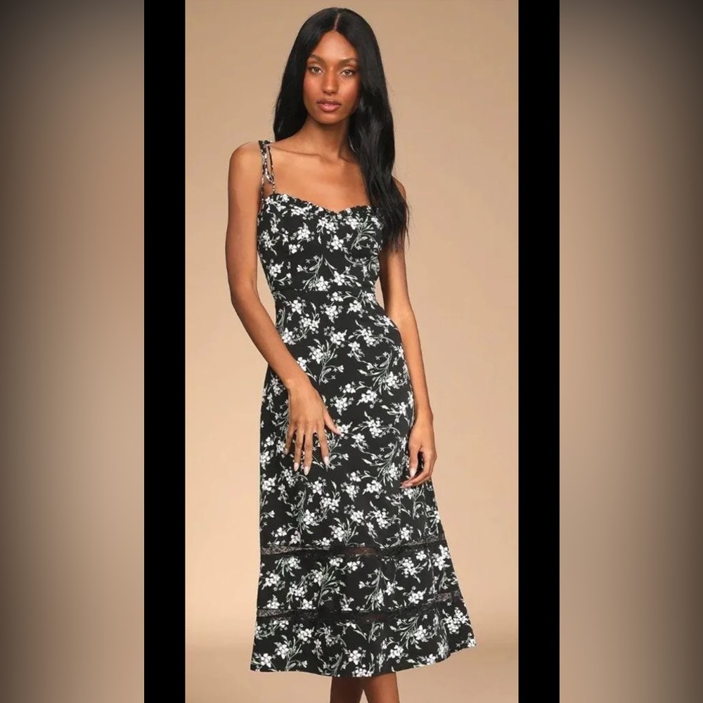 Lulus Black Floral Midi Dress
